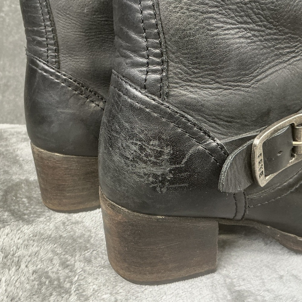 Frye Veronica Slouch Women's 7.5 Black Leather Buckle Biker Boots 3475530 - Picture 7 of 15